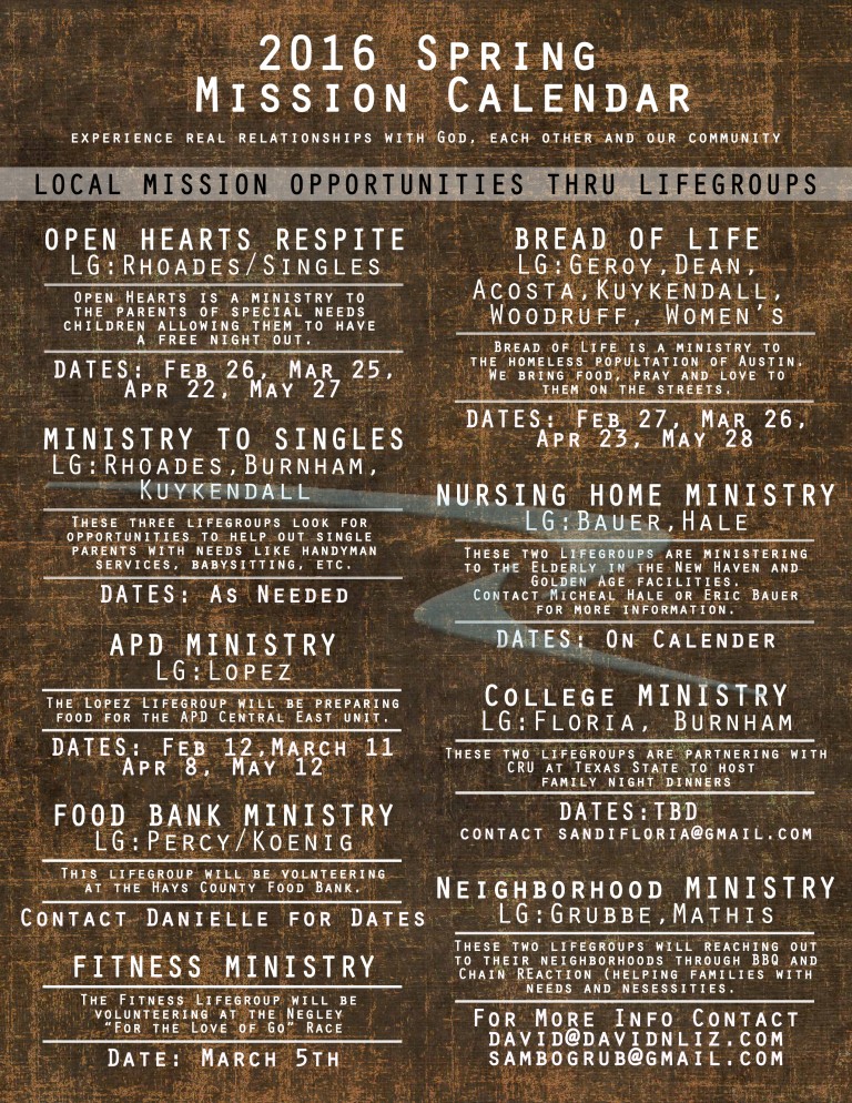 2016 Spring Mission Calendar BACK FLAT IMAGE Fellowship Church at